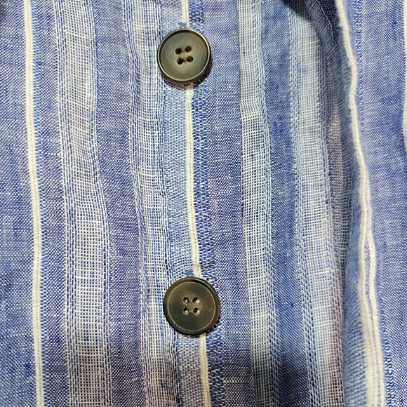 H&M Linen Blend Paperbag Skirt Minimalist Blue Stripe Button-Up Belt Sz 4 NWOT - Picture 4 of 8